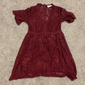 Lace mini dress, wine colored.